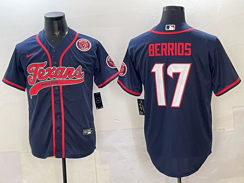 Men 2025 Nike Houston Texans #17 Berrios Blue Joint Name Limited NFL Jersey style 01